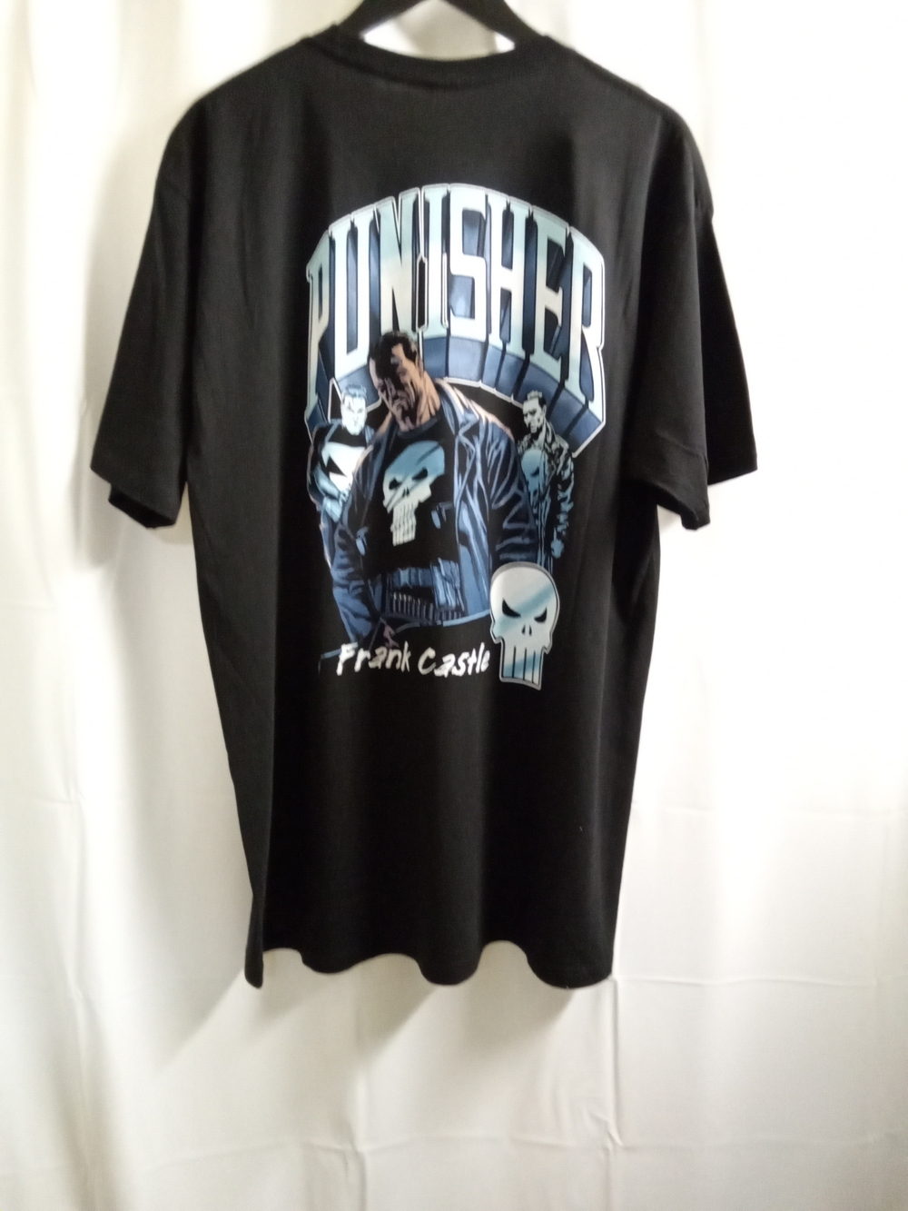 Marvel Black Short Sleeve Tee with Blue and White Punisher Graphic